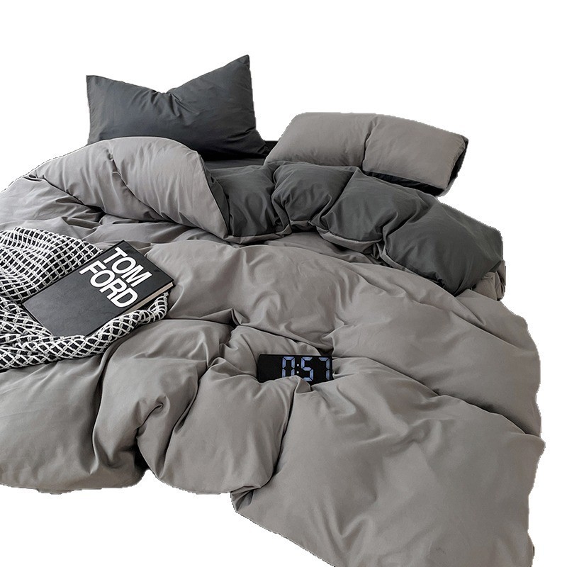 Four-piece Bedding Set In Solid Two-tone Cotton For Bedroom_voghion.com