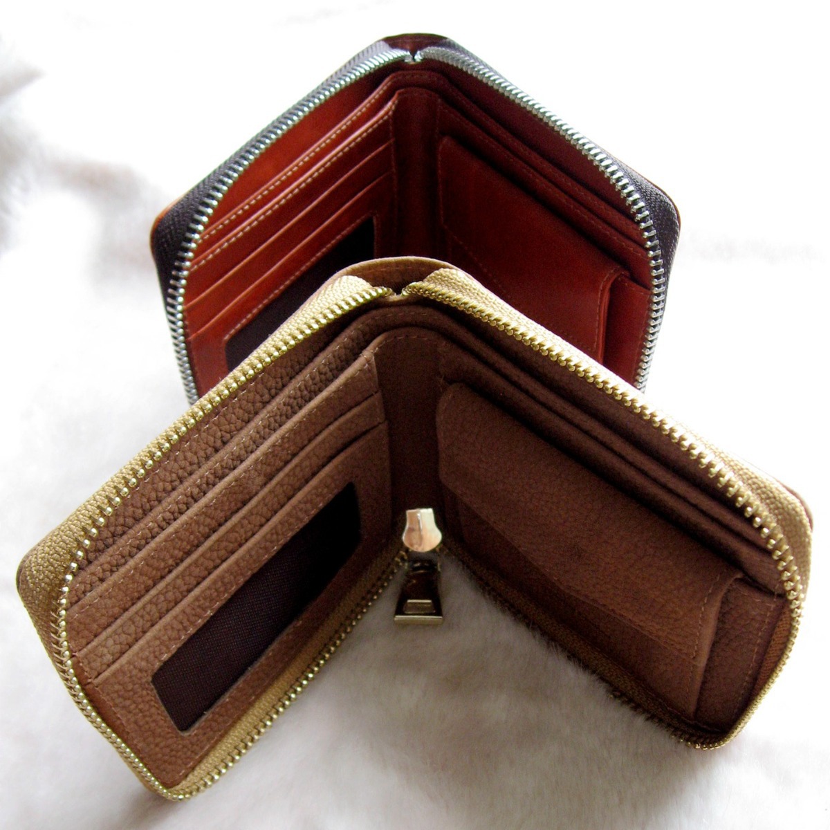 Cartera pequeña de cuero genuino para hombre, con cremallera, diseño simple, piel de vaca, protección antirrobo, piel aceitada