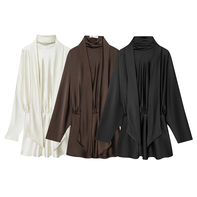 Z Cross-Border European and American Style 2025 New Fashion Elegant Women's Silk Satin Texture Scarf Decorated Short Dress 4661215