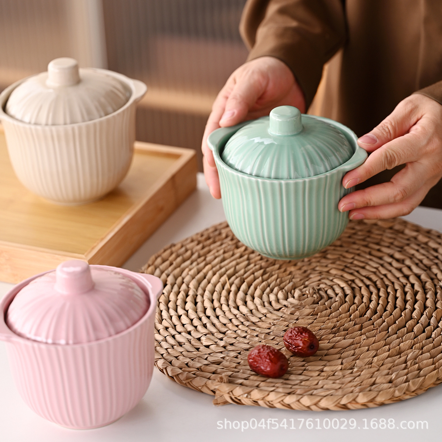 陶瓷隔水炖盅家用带盖燕窝鸡蛋羹汤盅炖罐宿舍蒸蛋碗煲汤猪油罐日