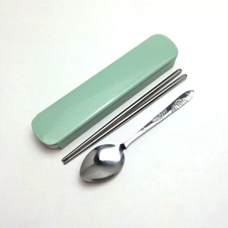 Portable 304 Stainless Steel Tableware Set, Spoon Chopsticks Fork, 3‑Piece with Storage Case