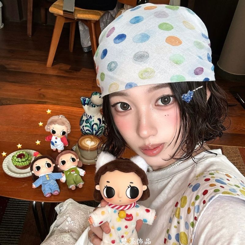 夏日多巴胺彩色波点丝巾女头巾夏季系脖领巾配饰多功能抹胸发带潮