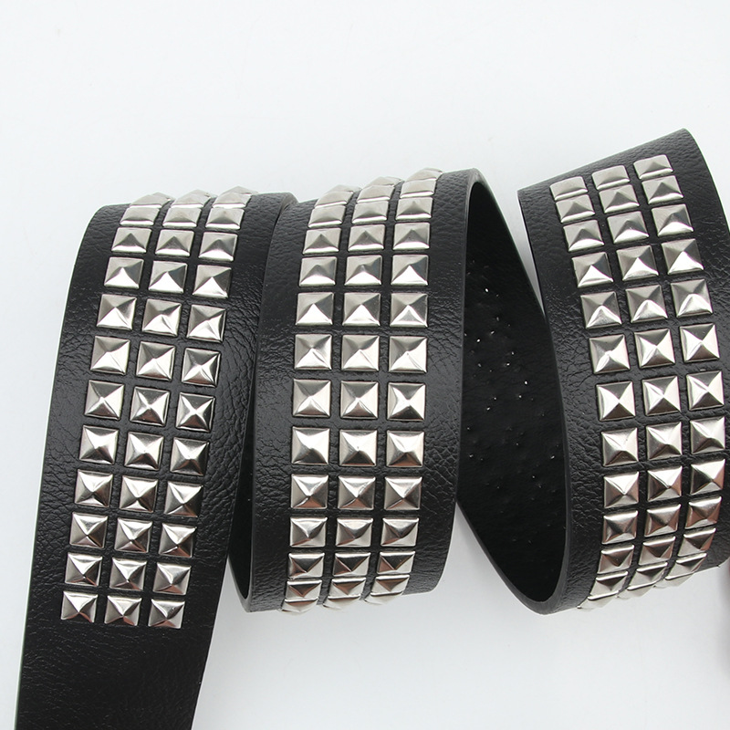 Autumn and Winter New European and American Punk Fashion Versatile Men's and Women's Belts with Square Pyramid Rivets and Jeans Suit Belt_voghion.com