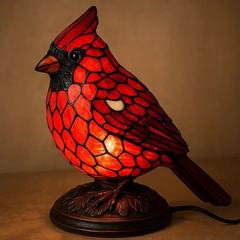 新款跨境树脂摆件Cardinal Lamp装饰红鸟动物台灯树脂装饰品