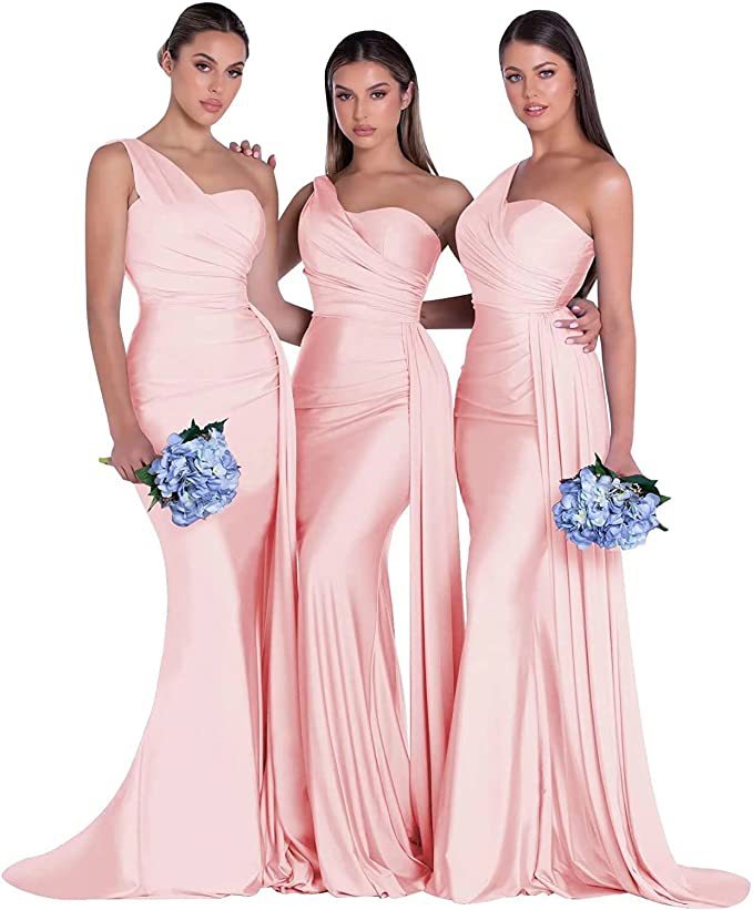 Nuevo europeo y americano Comercio exterior Amazon AliExpress deseo vestido de noche sexy un hombro solo satén adelgazamiento vestido largo