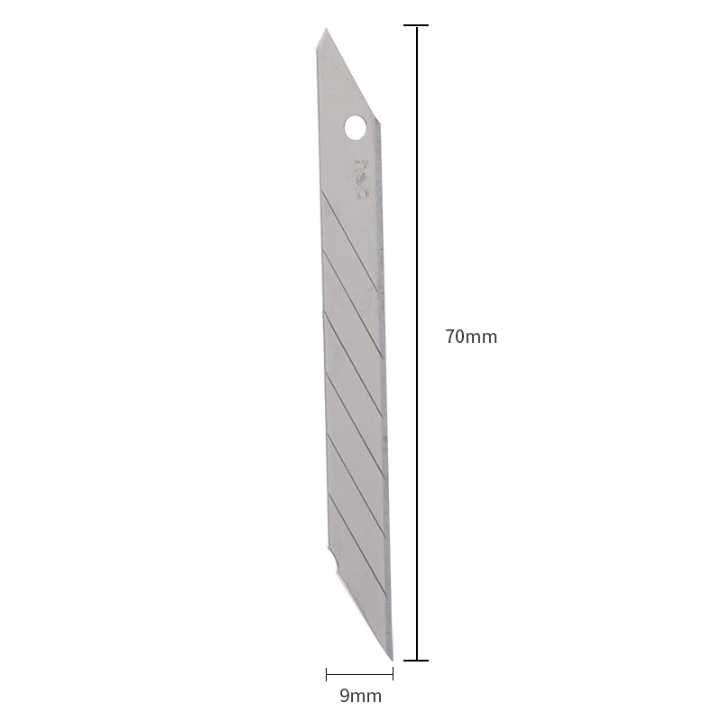 Deli 2015 hoja de cuchillo de arte 30 ° Cabeza de corte oblicua tamaño pequeño 9mm metal aleación de acero cuchillo de corte de papel pieza 10 unids/caja