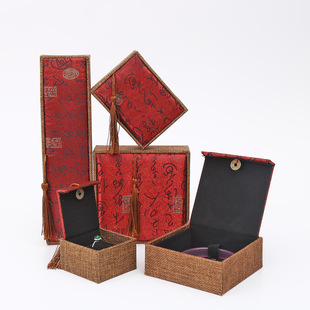 Chinese style linen cloth tassel jewelry box Buddha beads handstring box jade necklace pendant ring bracelet packaging box in stock