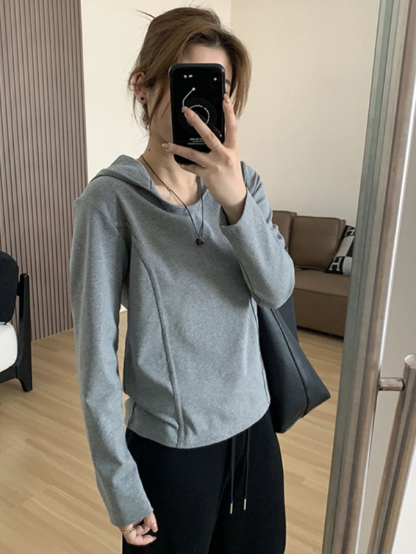 连帽卫衣打底衫女2025新款春秋大码胖mm显瘦长袖t恤鱼骨正肩上衣|undefined