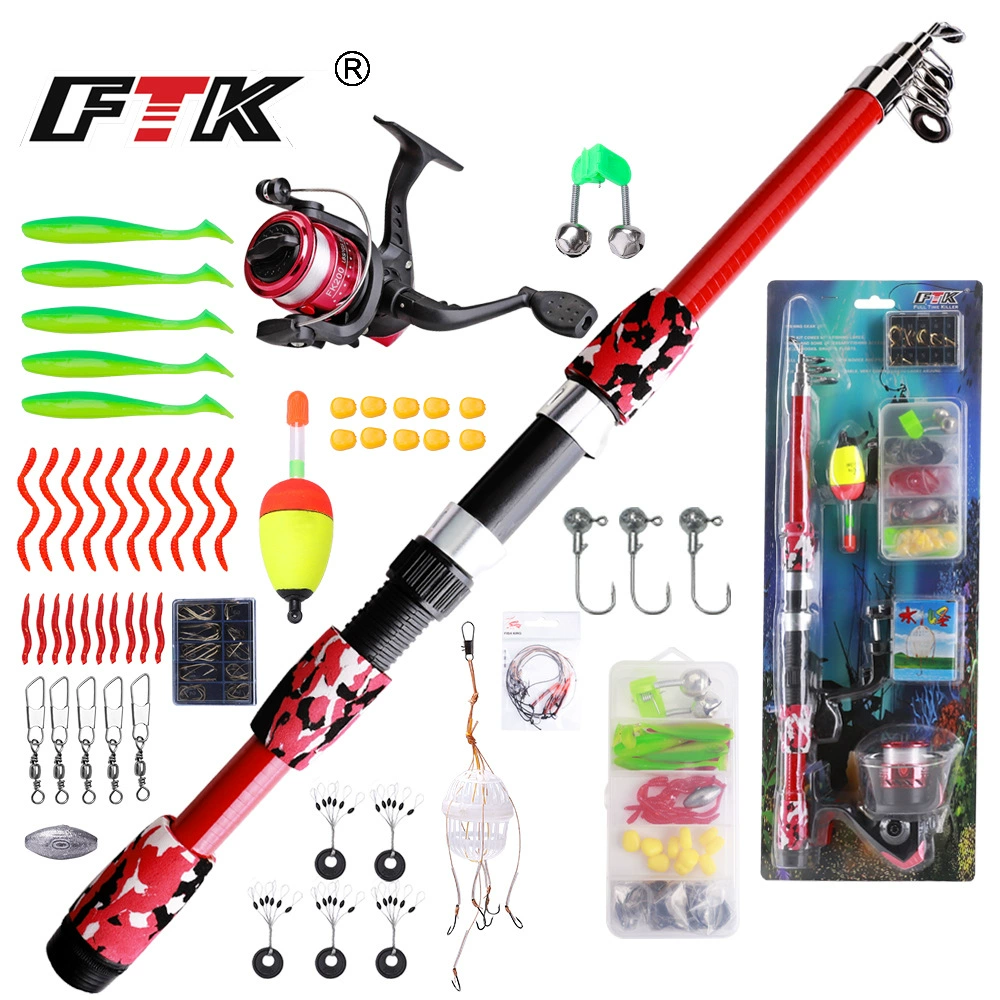 Набор удочек FTK, 1.8m телескопических портативных наборов приманок, кастинговая удочка для начинающих, комбинированная мягкая наживка для ловли карпа, трансграничная оптовая продажа