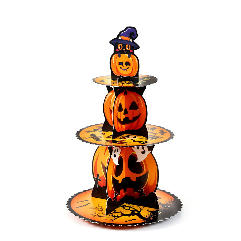 Nuevo transfronterizo de postres de Halloween mostrando estantes de pasteles fantasmas de fiesta decoración de papel estantes de pasteles de tres capas