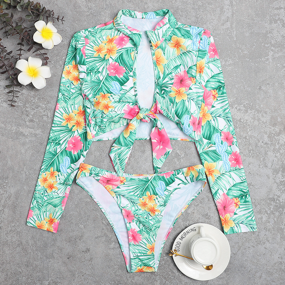 print long-sleeved lace up bikini  NSHL38157