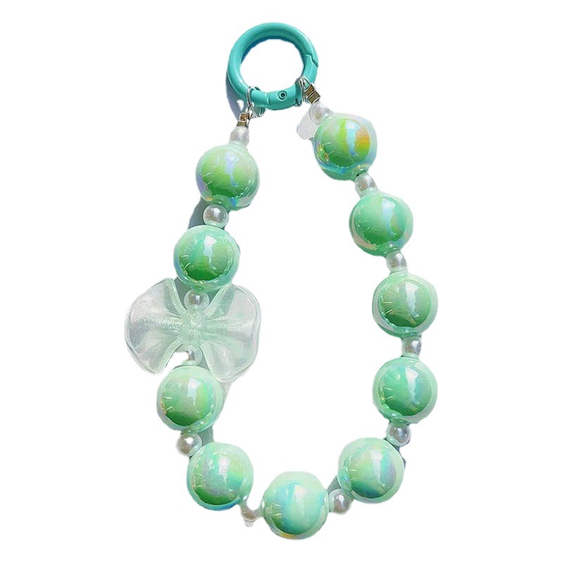 Nuevo 16mm crema de cuentas muñeca colgante teléfono caso cadena DIY teléfono móvil cordón bolsa taza de agua cadena Decoración