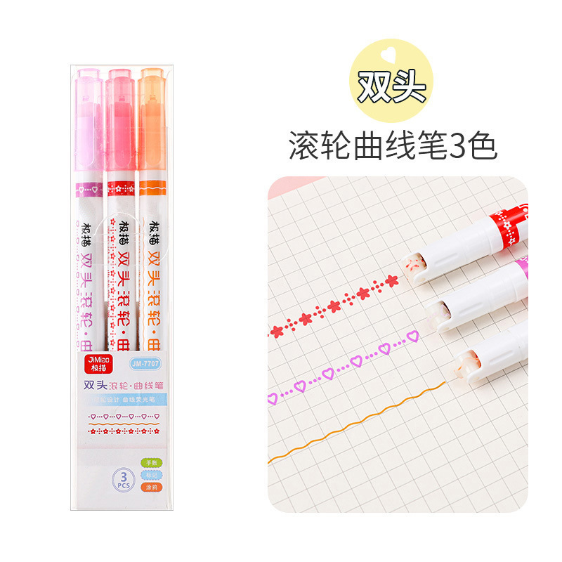 Pluma curva creativa venta al por mayor ola en forma de flor resaltador de doble cabeza marca clave marcador de secado rápido papelería de Estudiante