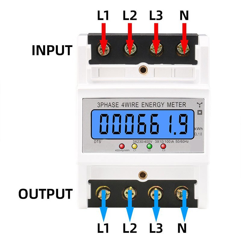 Medidor eléctrico tipo riel de comercio exterior, retroiluminación trifásica de cuatro hilos, pantalla LCD, medidor de vatios-hora doméstico, medidor eléctrico 230V400V