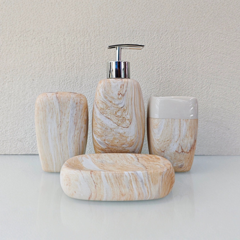 Marble ceramic hand sanitizer bottle lotion jar bathroom suit four-piece soap box gargle cup toothbrush cup