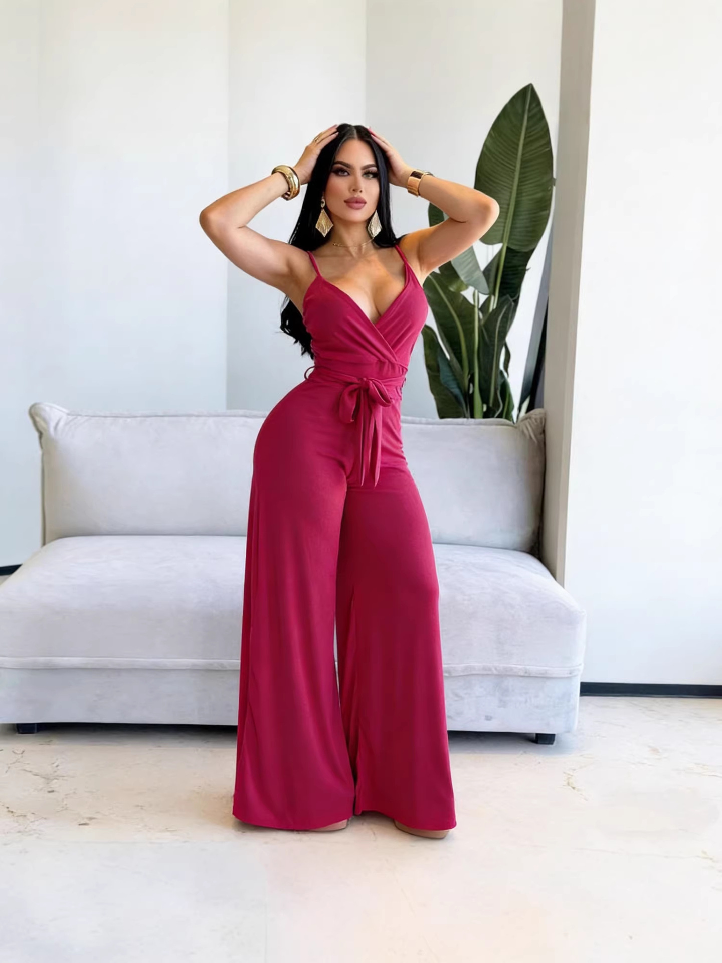 2026 primavera nuevo estilo europeo y americano sexy jacket lazos de cintura alta sensación de colgar pantalones de piernas anchas suministro de comercio exterior de mujeres