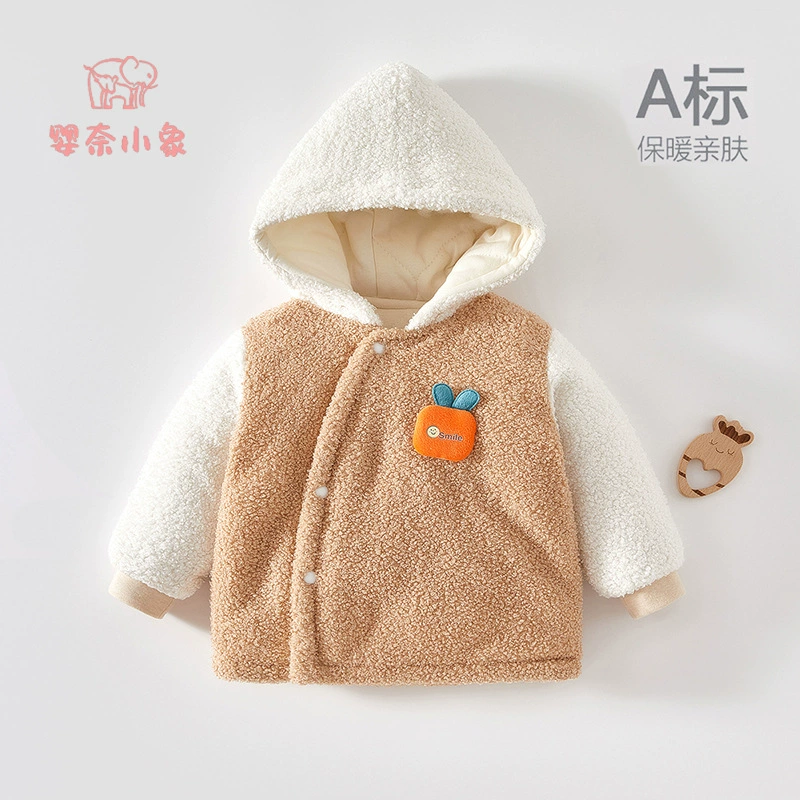 Утеплённая куртка с капюшоном для мальчиков осень-зима плюш Teddy для младенцев