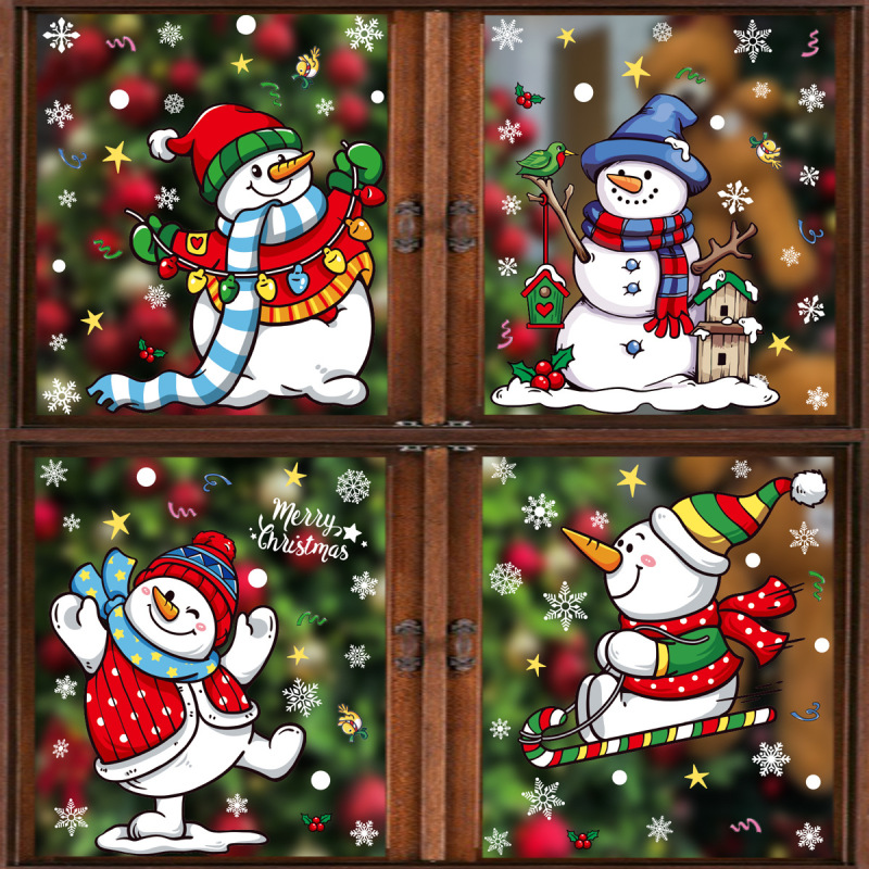 クリスマス装飾雪だるま雪花静電気貼りクリスマスパーティー装飾品キャンディー棒鈴ガラス貼り卸売り|undefined