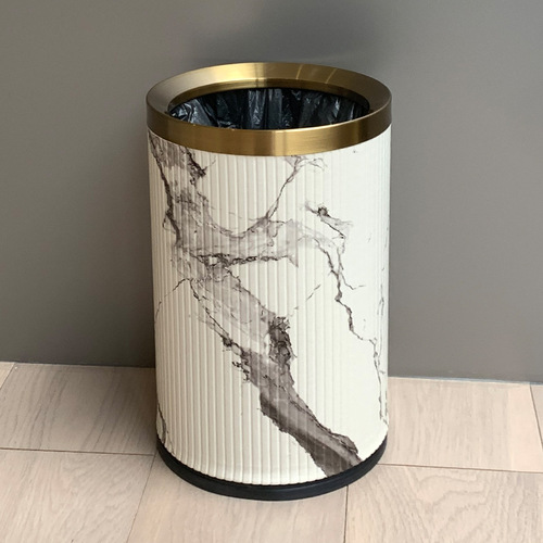 High-end Chinese-style trash bin for home use, suitable for living room, bedroom, study room, without lid, personalized creative ink and leather style, office and car use.