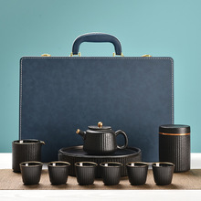 黑陶功夫茶具组合套装家用茶杯轻奢日式小型泡茶壶描金线定logo