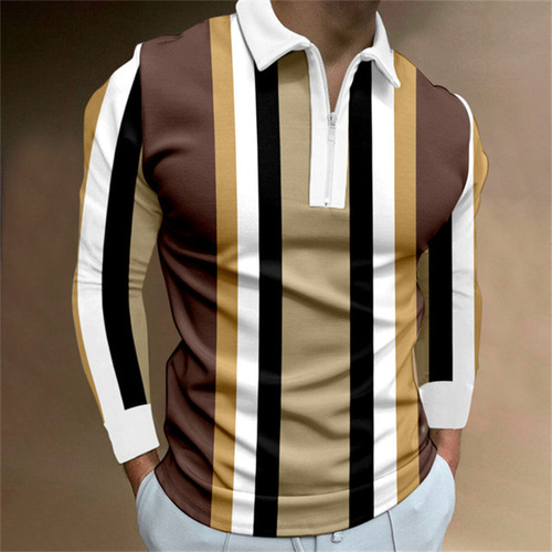 Men's Zipper Long Sleeve Casual Tailored Men Outdoor Sports Collared Shirt Polo Shirt