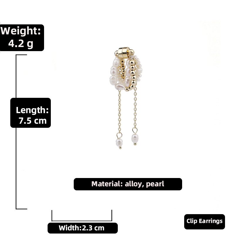 No Pierced Pearl Tassel C-shaped European And American Fashion Senior Ear Bone Clip Earrings display picture 1