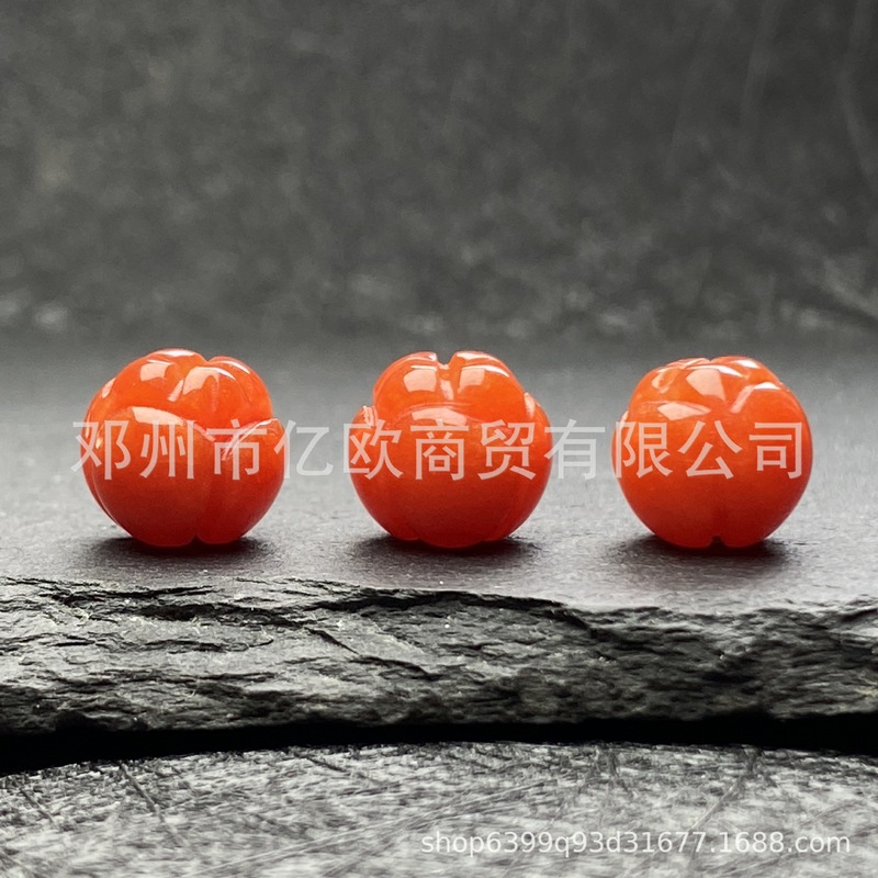冰种巴山红翡雕花珠南瓜莲花龙珠串珠项链串珠手工雕刻饰品批发|undefined