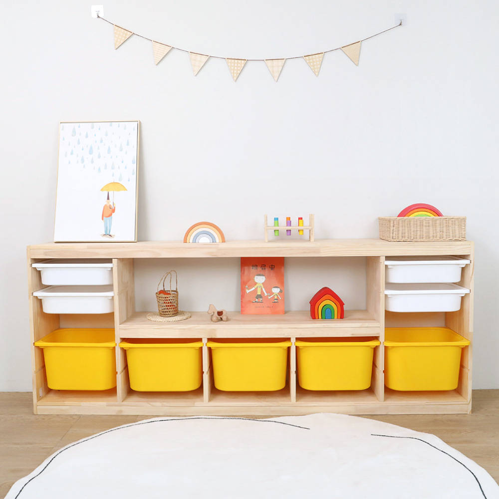 Children's toy storage cabinet shelf bookshelf large capacity solid wood bookshelf toy two-in-one combination storage cabinet