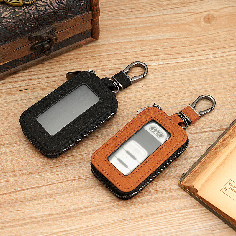 Comercio exterior bolsas de llaves de automóviles de piel de color sólido control remoto con cremallera bolsas de hardware con ventanas llaves de automóviles unidos