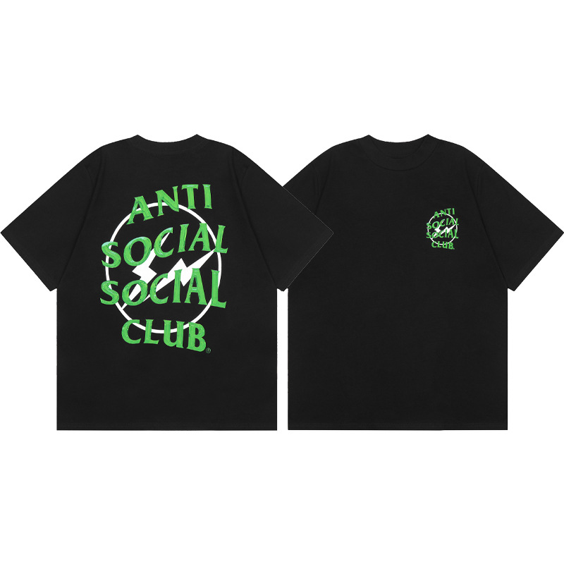 Versión correcta ASSC Club de dibujos animados relámpago impresión conjunta cuello redondo de los hombres Jersey pareja manga corta Camiseta moda