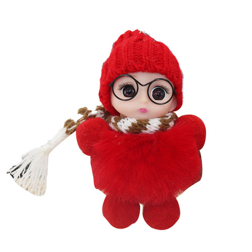 Creative keychain charm featuring a big-eyed cute kid, resembling a plush doll made of faux fur, suitable for bags and as a cartoon accessory.
