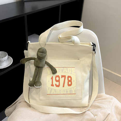 Foreign trade thickened canvas bag for men and women, large-capacity student retro handbag, class bag, shoulder bag, crossbody bag