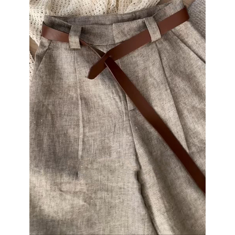 Quần culottes nữ ống rộng cạp cao vải linen phong cách Old Money mùa hè — Quần thời trang cũ chi tiết 4