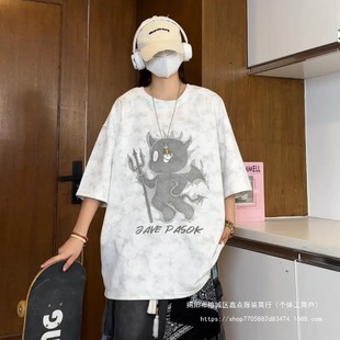 Summer Carved Cartoon Anime Short-Sleeved Shirt for Men, Versatile American Style, Loose Half-Sleeve for Men and Women
