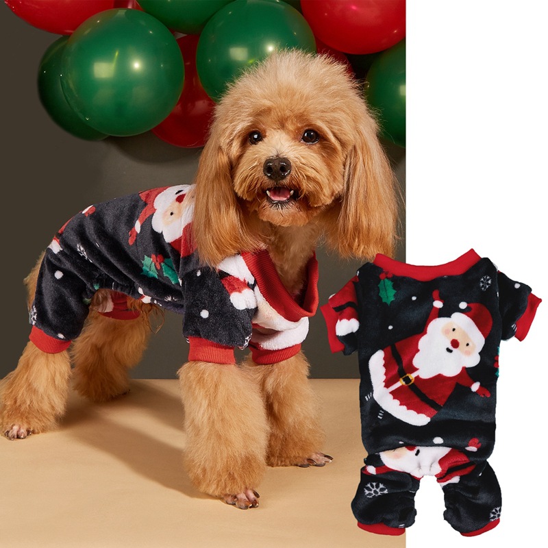Christmas dog hat coral velvet round neck pullover Christmas dog four-legged fleece coat_voghion.com