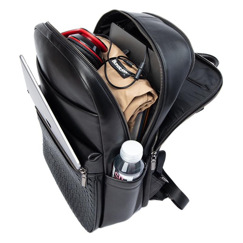 One-piece delivery men's backpack genuine leather woven business large capacity laptop bag first layer cowhide backpack