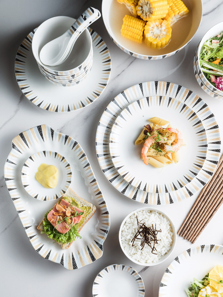 Plate Dish Home Western-Style Plate Nordic Style Creative Japanese Ceramic Tableware Home Internet-Famous Breakfast Steak Famous