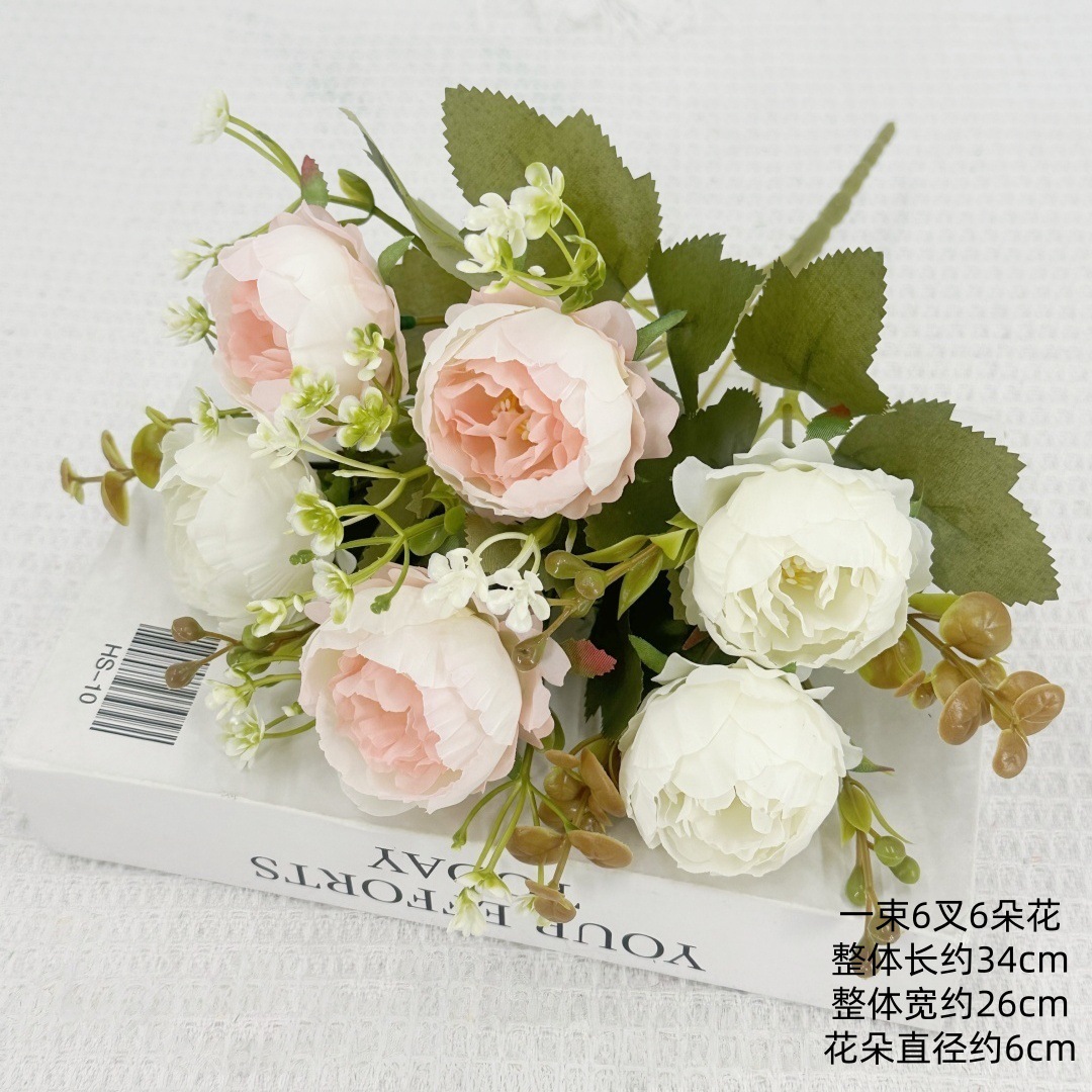 Flor al por mayor imitación de 6 peonía de otoño pequeña peonía artículos de boda decoración para el hogar flores falsas flores hechas a mano flores peonía