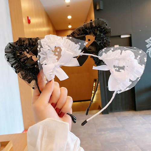 Korean palace retro mesh polka dot big bow hair hoop super fairy hair hoop stage hair accessories knotted hairpins