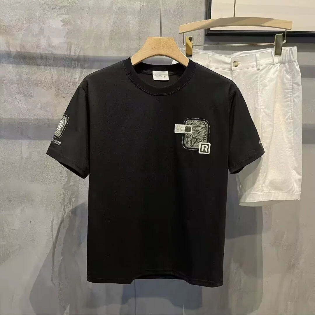 Летняя футболка с короткими рукавами, Мужская модная футболка с принтом, универсальная нижняя рубашка, топ, новинка 2024 года