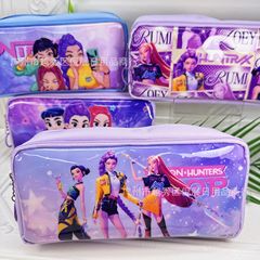 K-Pop猎魔女团双拉链笔袋女孩铅笔袋粉红笔包 DIY卡通小学生文具