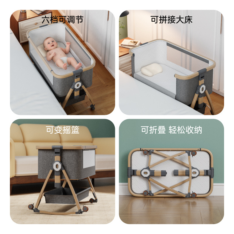 Cama BB portátil móvil con mosquiteros, cuna para bebés recién nacidos, cama de madera, cuna para bebés, mascota