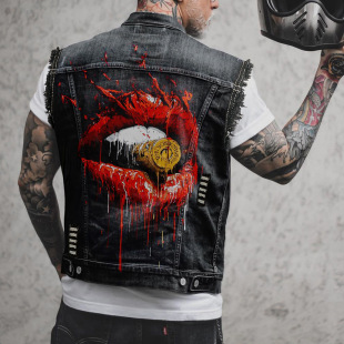 2031 Export European and American Men's Fashion Punk Vest Men's Single-Breasted Vest Leather Denim Vest Men's Jacket