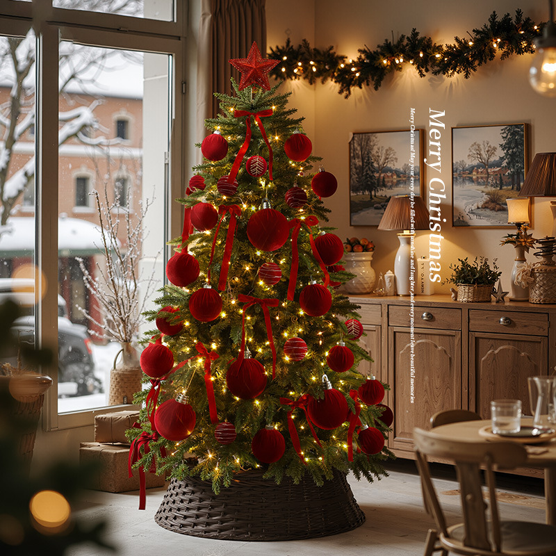 2025 nuevo gran árbol de Navidad adorno bola de terciopelo rojo arco diy paquete luminoso PE decoración de Navidad