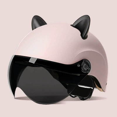 Motosiklet kaskı (dəbilqə) — Vehicle Helmet Unisex Windproof Half - summer-helmet-sanding-powder-summer-helmet-sunscreen-mirror-accessories-rabbit-ears-black-all-yards