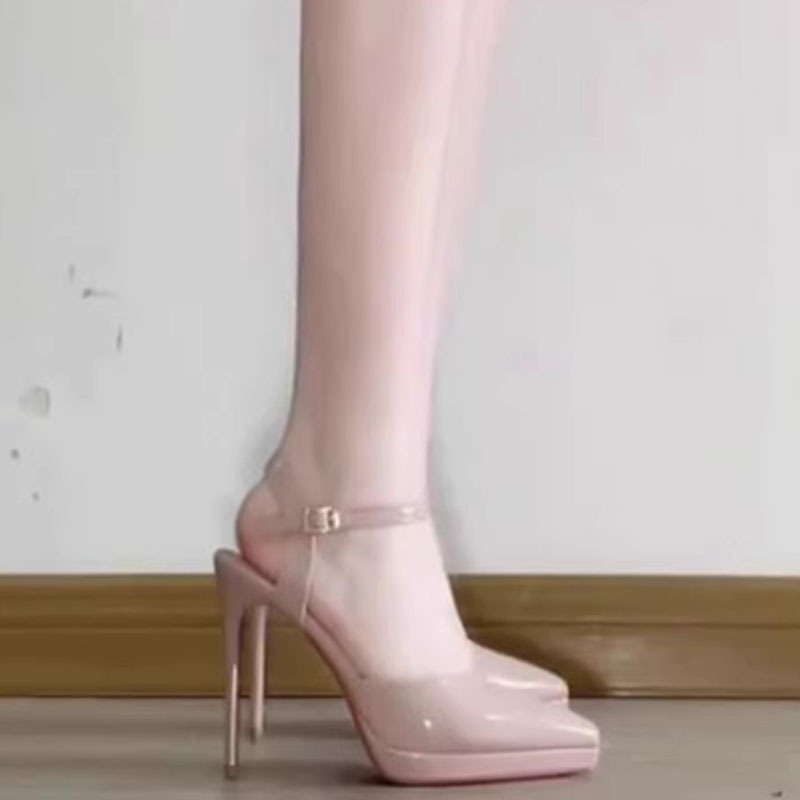 Nude Pink Waterproof Platform High Heels Women's Stiletto Heels 2025 New Style One-Line Toe-Cap Back Hollow Sandals Pointed Toe Shoes