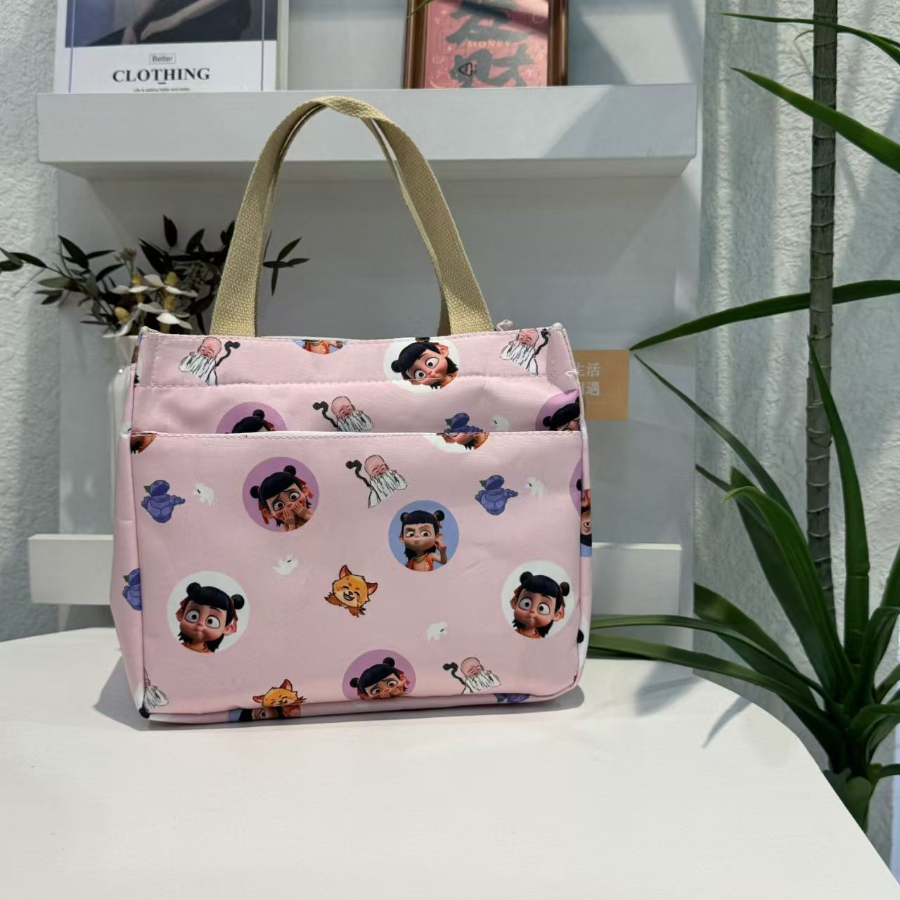 Bolsa de mamá portátil dibujos animados Nezha impresión para trabajar bolsas de almuerzo de alto valor de cara bolsas de almacenamiento