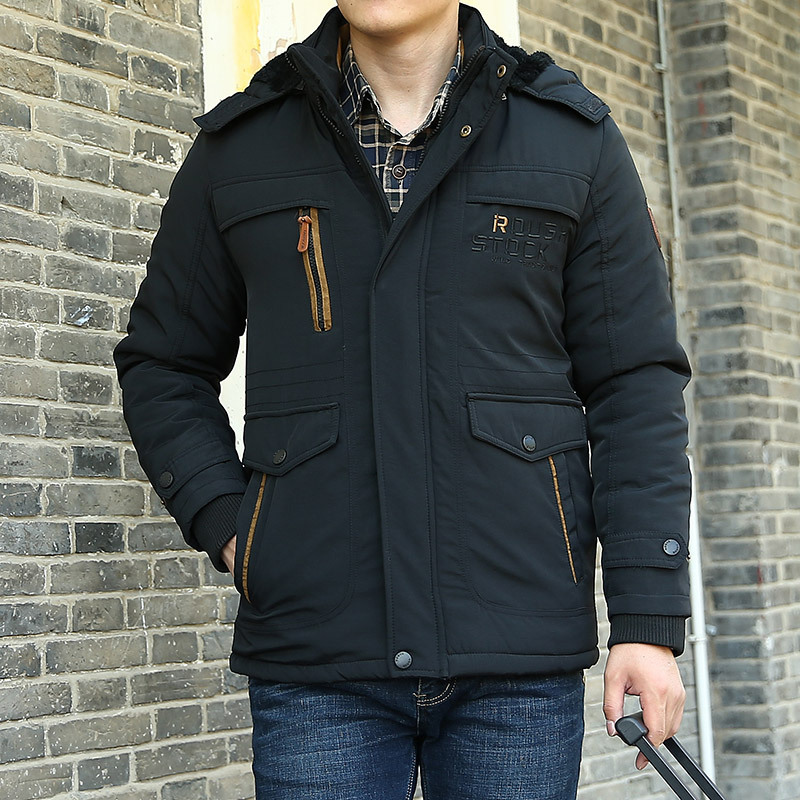Men's Clothing Winter middle aged and elderly dad's clothing hooded plus velvet thick warm cotton padded jacket men's winter cotton padded jacket_voghion.com