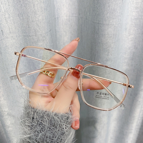 New Anti-blue Light Plain Glasses Men's and Women's Retro Polygonal Double-Beam Eyeglasses Internet Popular Myopia Frame 8025