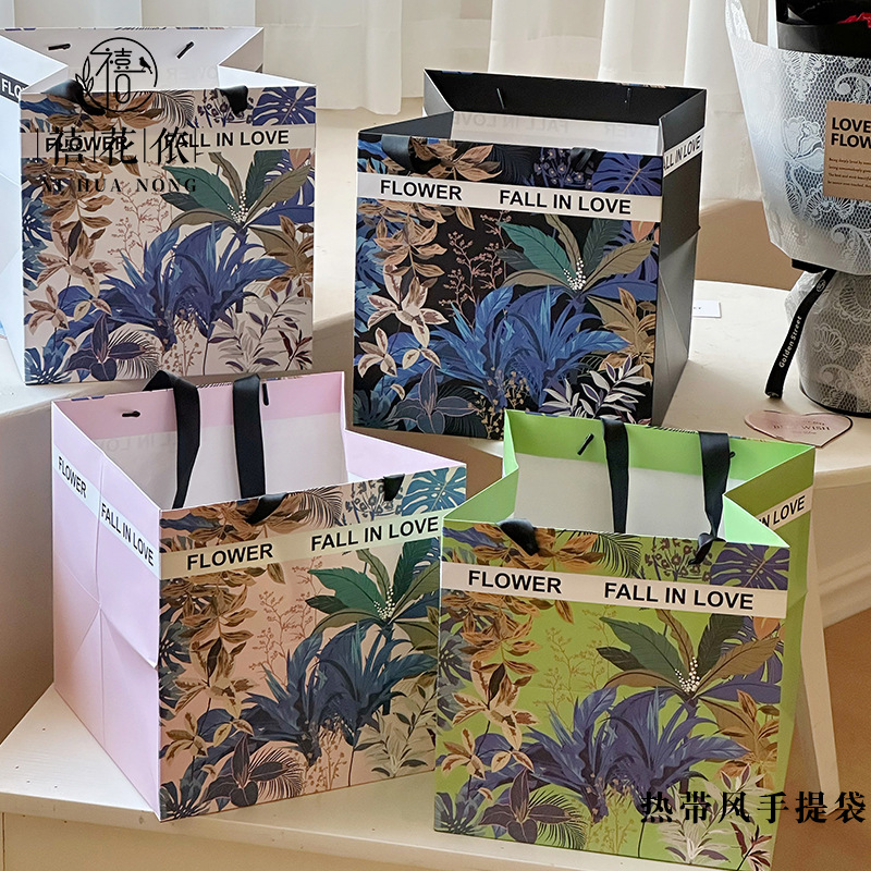 禧花侬 热带风情鲜花手提袋鲜花包装花艺花店小花束diy包装袋批发